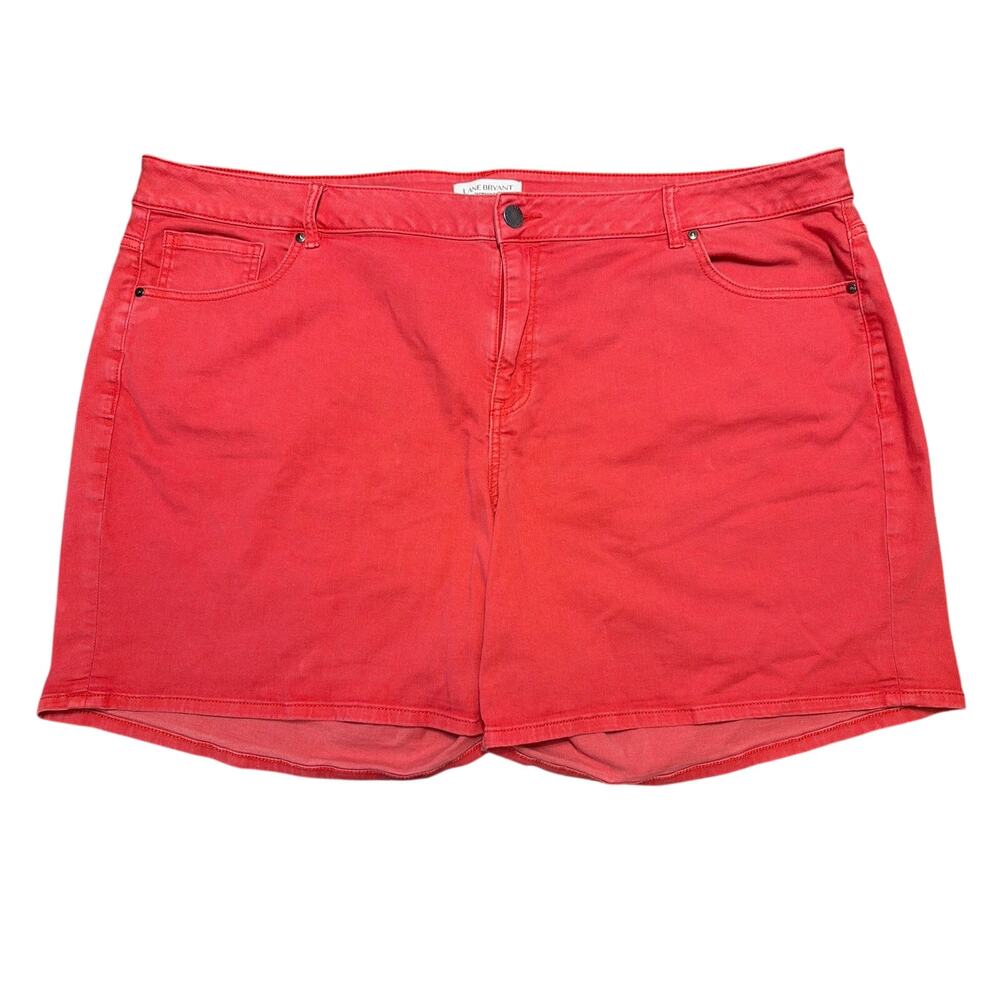 Lane Bryant Women's Plus Size Coral Red Denim Shorts Size 28